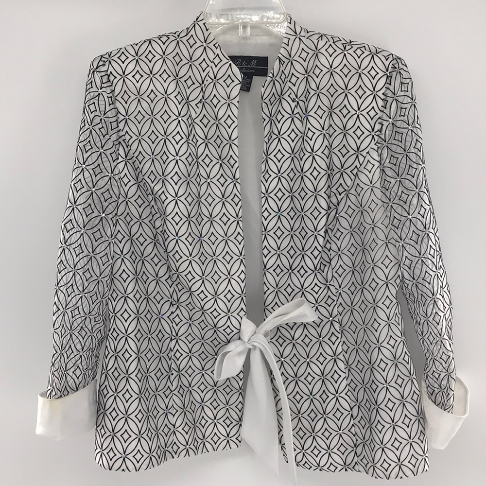 R&M Black/White Sequence Diamond Sheer Blazer Sz12